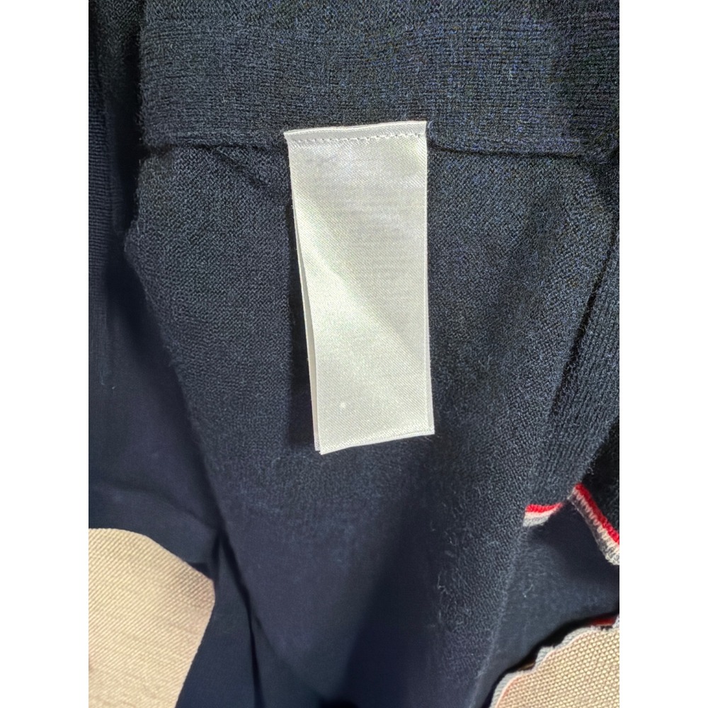 Banana Republic‎ Sweater Men's M Navy Merino Wool Tipped Crew Neck Pullover - Picture 5 of 5